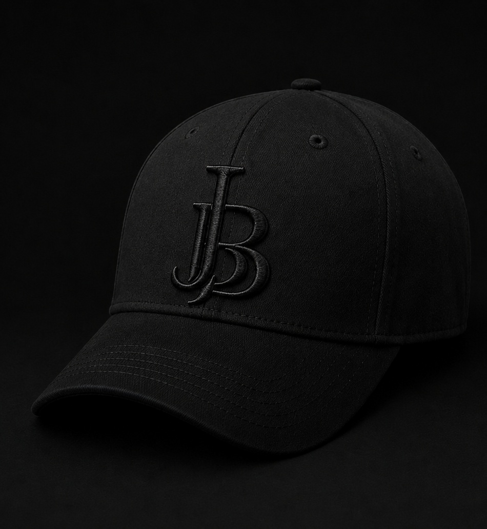 JUST B deep black baseball cap with tonal JB monogram